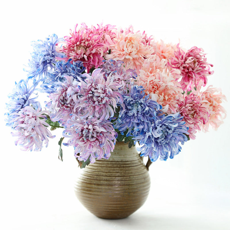 Artificial Peony Chrysanthemum Single Stem, Faux Silk Fabric Flower with Bendable Stem, Home Decor & Holiday Display