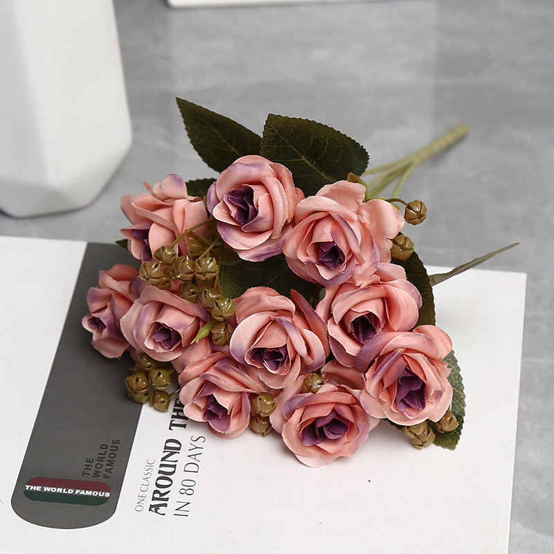 Artificial Silk Rose Bouquet with 10 Blooms, 12" Tall Faux Roses for Weddings, Home Decor & Events