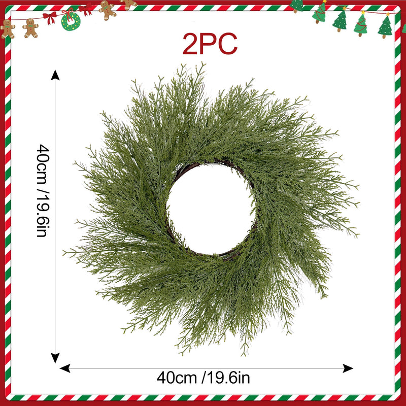 Artificial Christmas Pine Wreath Table Mats, Set of 2 Faux Cypress Greenery Centerpiece Rings, Holiday & Wedding Decor