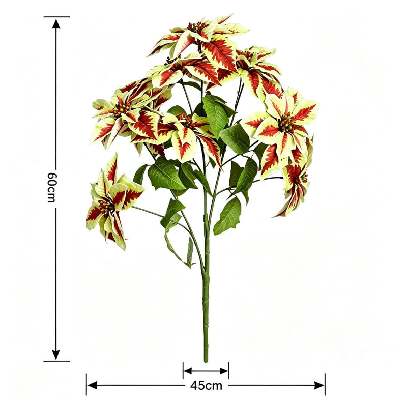 Artificial Poinsettia Bush with 12 Blooms, 18" Tall, Lifelike Silk-Like Faux Flowers for Christmas Decor, Weddings, Home & Office