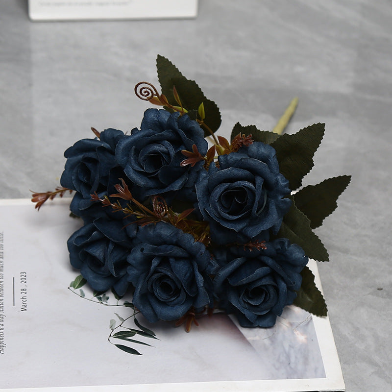 12" Autumn-Toned Rose Bush with 6 Blooms, Faux Silk Floral Arrangement for Home Decor, Weddings & Events