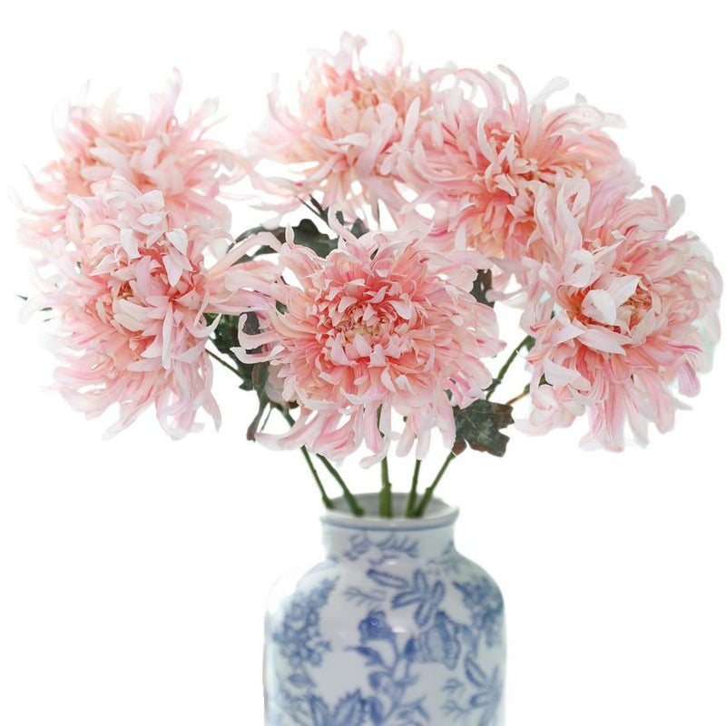 Artificial Peony Chrysanthemum Single Stem, Faux Silk Fabric Flower with Bendable Stem, Home Decor & Holiday Display