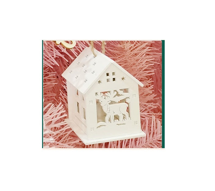 Bulk 2.7" Christmas Log Cabin with Elk Ornaments Wholesale