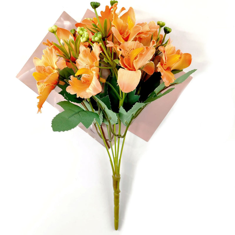Artificial Cattleya Orchid Bush with 10 Blooms, 12" Silk-Like Floral Arrangement for Weddings, Home Decor, and Table Centerpieces