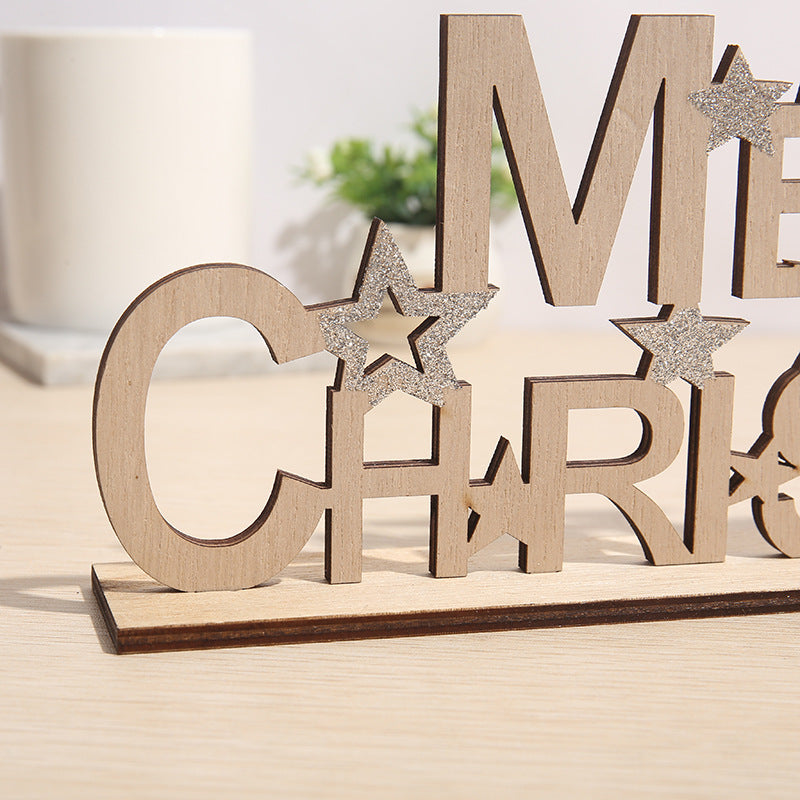 Ornement de panneau Joyeux Noël en vrac avec étoile scintillante pour décoration de table en gros