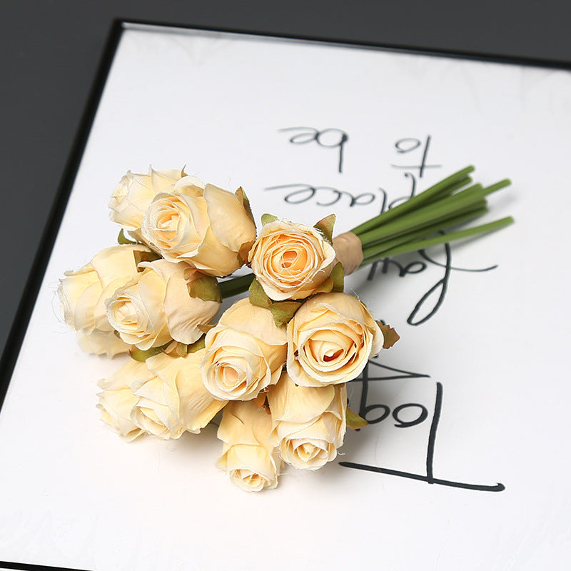 12-Bloom Silk Rose Bouquet, 10" Height, Realistic Faux Flowers for Weddings, Home Decor & Events