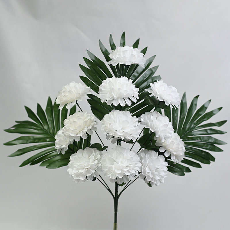 12-Bloom Artificial Chrysanthemum Bush, 20" Tall Plastic Faux Flowers for Outdoor Decor, Cemetery Arrangements & Home Vases