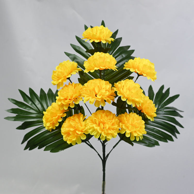 12-Bloom Artificial Chrysanthemum Bush, 20" Tall Plastic Faux Flowers for Outdoor Decor, Cemetery Arrangements & Home Vases