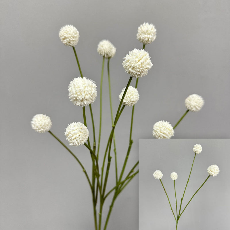 Artificial Craspedia Billy Balls Bush, 4 Yellow Globe Blooms, Faux Plastic Floral Stem for Vases, Home Decor & Weddings