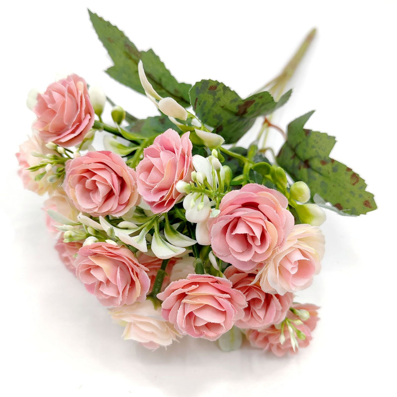 Artificial Rose Bush with 15 Blooms, 12" Silk-like Faux Flowers for Weddings, Home Decor, and Table Centerpieces