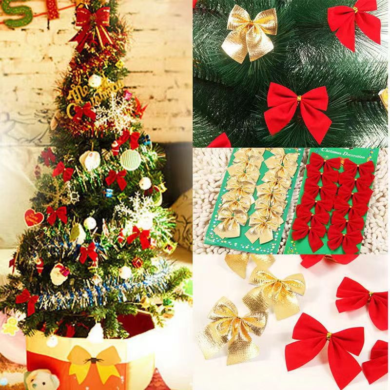 Lot de 12 nœuds de Noël floqués pour décorations d'arbres de Noël