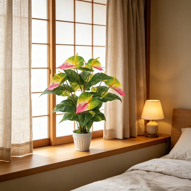 22" Artificial Anthurium Bush with 29 Blooms, Realistic Faux Red Flamingo Flower for Home Decor, Wedding, Office & Events