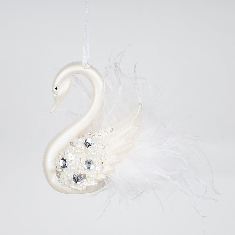 Bulk Simulated Feather Swan with Diamond Christmas Hanging Ornaments Wholesale