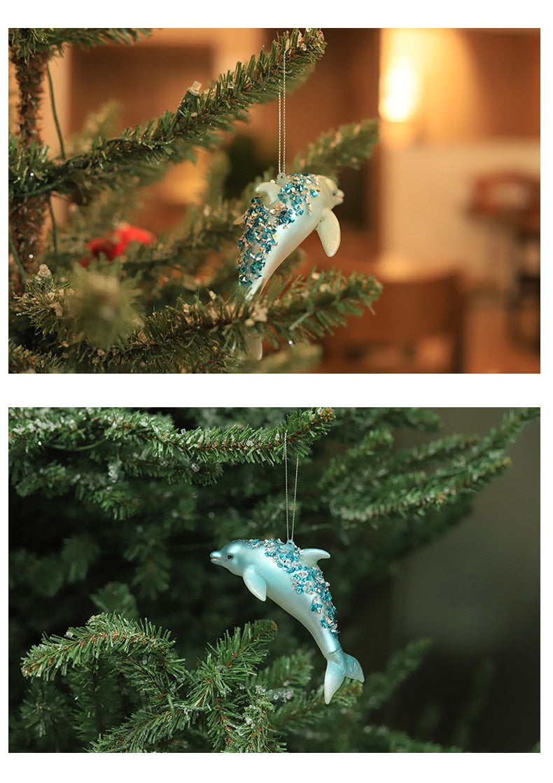 Bulk Artificial Glitter Dolphin Ornaments Christmas Hanging Ornaments Wholesale