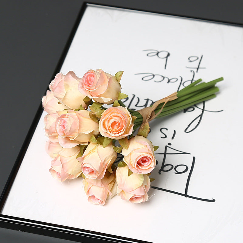 12-Bloom Silk Rose Bouquet, 10" Height, Realistic Faux Flowers for Weddings, Home Decor & Events