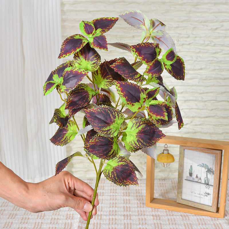 Artificial Coleus Leaf Bush, 18" Realistic Faux Silk Floral Arrangement for Home Decor, Wedding & Commercial Styling