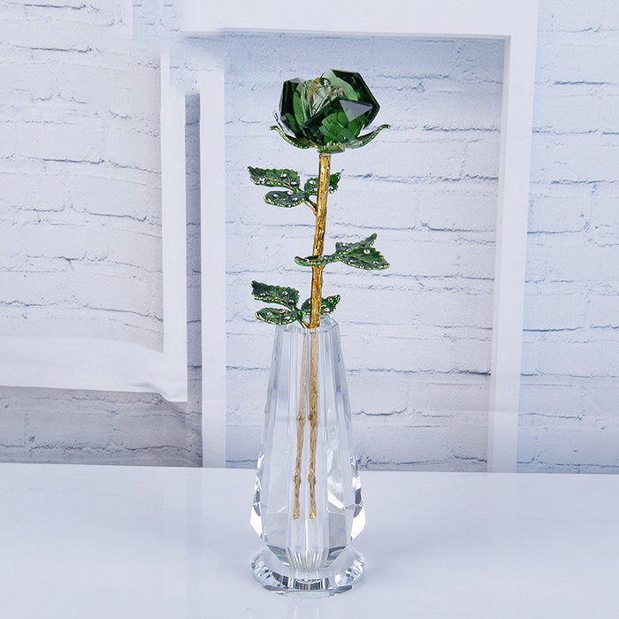Regalos exclusivos de rosas de cristal de 10 pulgadas a granel con jarrón de vidrio al por mayor 