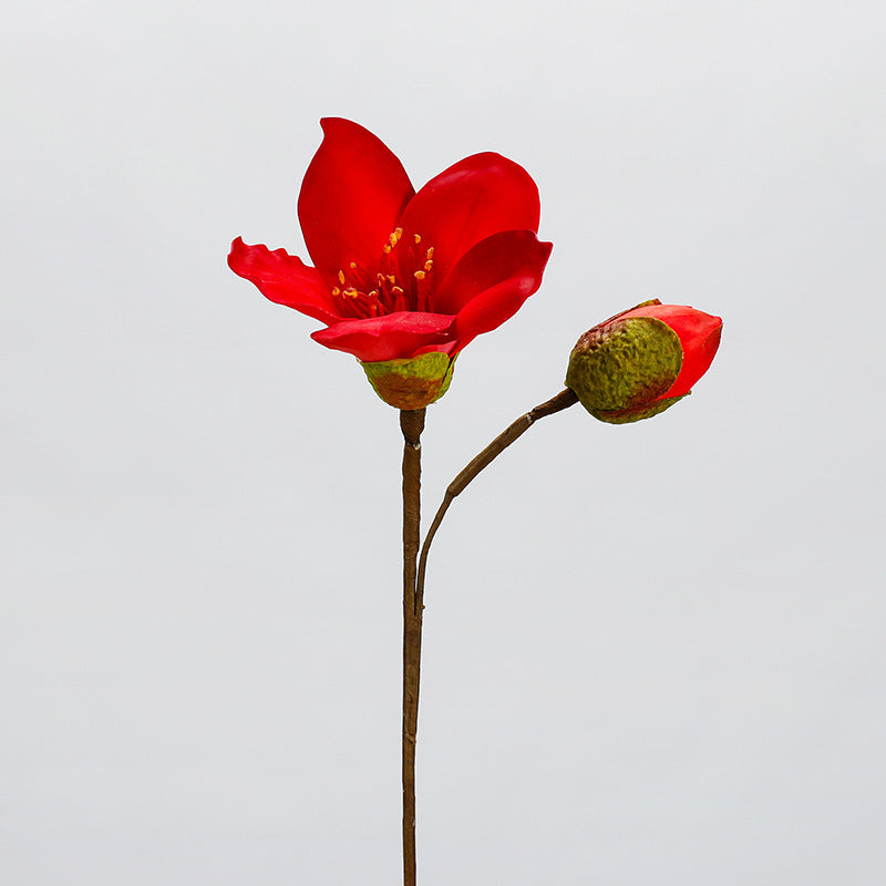 Single Stem Artificial Cotton Rose Flower, 2 Blooms on 14" Faux Silk Stem, Realistic Floral Decor for Weddings, Home & Events