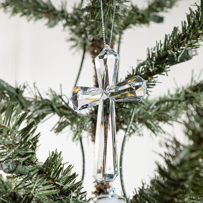 Bulk Christmas Ornaments Acrylic Transparent Cross Hanging Pendant Decoration for Xmas Party Decor Wholesale