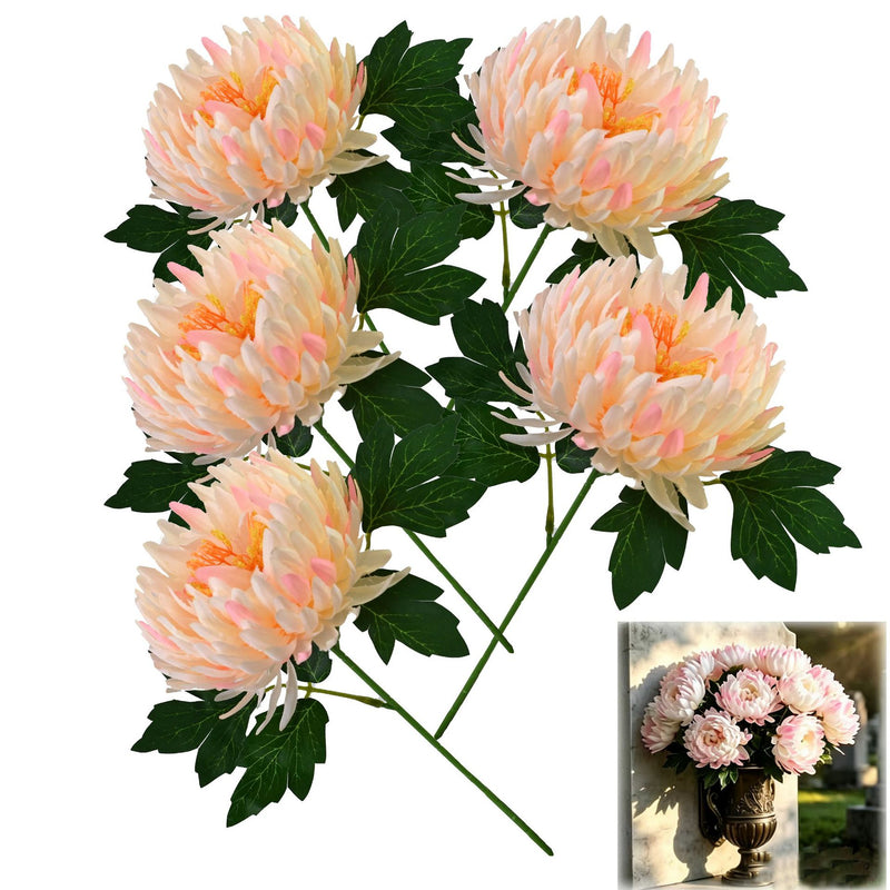Single Stem Artificial Chrysanthemum, Realistic Silk-Like Fabric Flower, 13.4" Height for Home Decor, Wedding, Party, Office