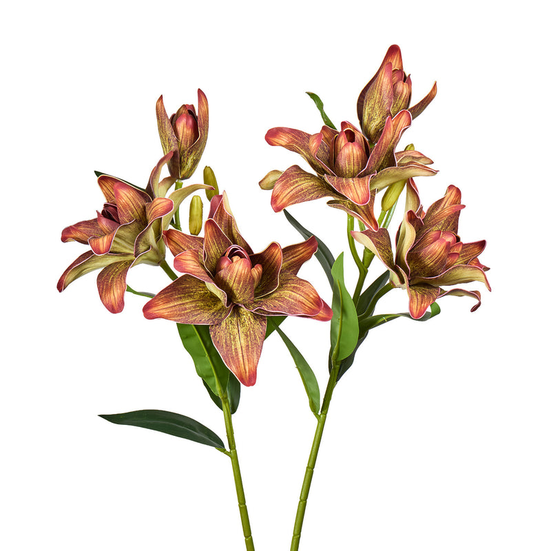 31.5" Artificial Double Lily Bush with 3 Blooms, Realistic Faux Lily Flowers for Home Decor, Weddings, and Events
