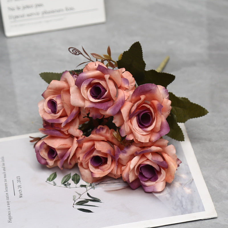 12" Autumn-Toned Rose Bush with 6 Blooms, Faux Silk Floral Arrangement for Home Decor, Weddings & Events
