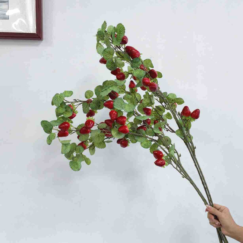 Artificial Wild Berry Bush with Strawberry-Like Fruits, 35" Tall Faux Foam Berries for Home Decor, Weddings & Events