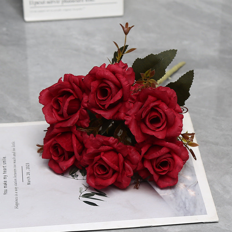 12" Autumn-Toned Rose Bush with 6 Blooms, Faux Silk Floral Arrangement for Home Decor, Weddings & Events