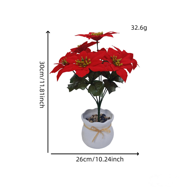 Artificial Poinsettia Bush with 5 Blooms, Weddings & Home