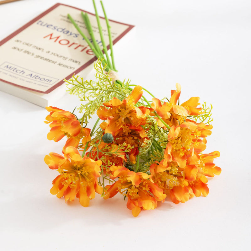 Artificial Cosmos & Daisy Bouquet, 10 Blooms, 15" Tall, Silk Flowers for Home Decor, Wedding, Photography