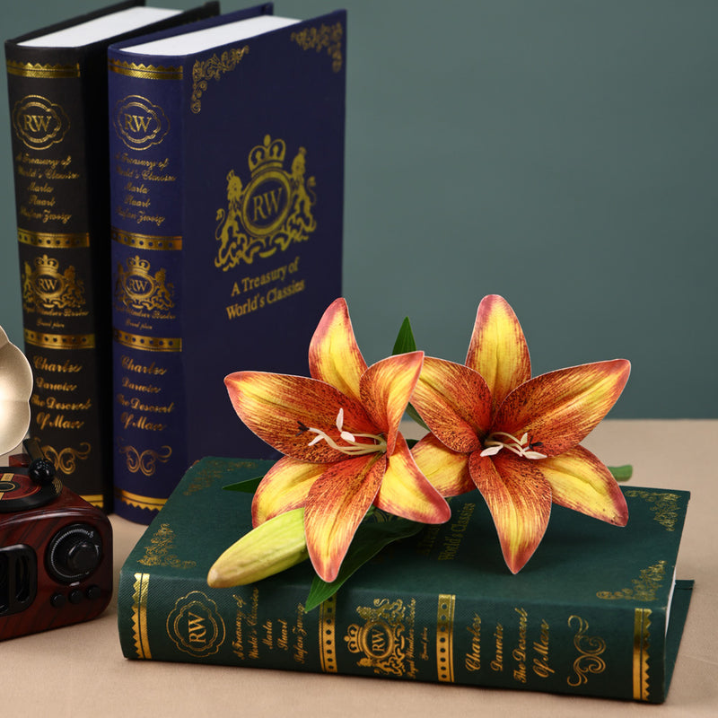 16" Single Stem Lily with 3 Blooms, Artificial Flower for Weddings, Home Decor, and Events