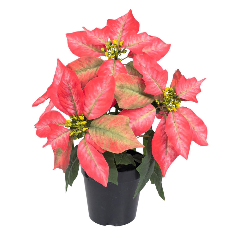 Artificial Poinsettia Bush with 5 Blooms, 12" Holiday Decor for Christmas, Home, and Events