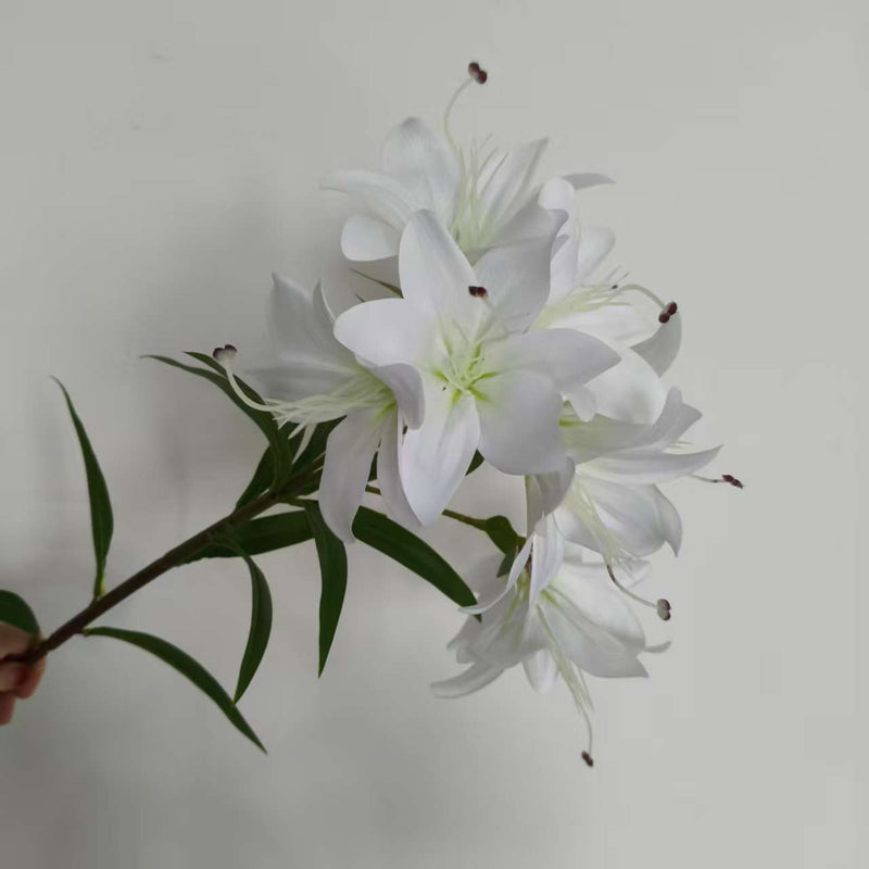 Single Stem Artificial Lily with 10 Blooms, 24" Silk-Like Faux Flowers for Weddings, Home Decor & Floral Arrangements