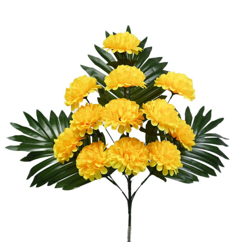 12-Bloom Artificial Chrysanthemum Bush, 20" Tall Plastic Faux Flowers for Outdoor Decor, Cemetery Arrangements & Home Vases