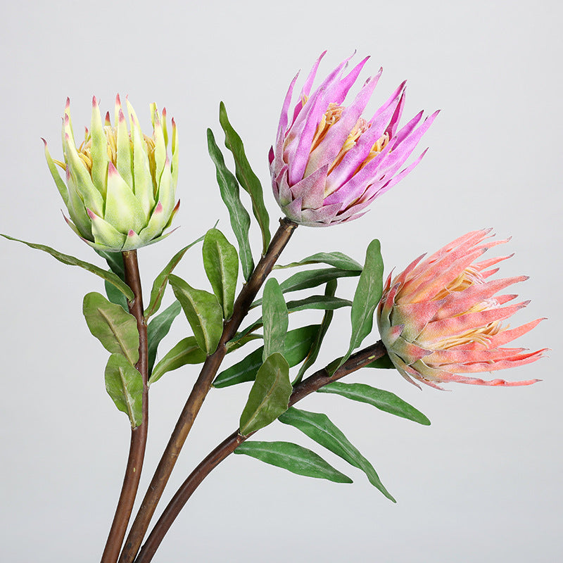 Single Stem Faux Protea Flower, 22" Tall, Plastic, for Home Decor, Weddings, and Events