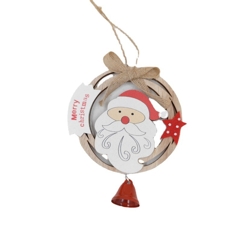 Bulk Wooden Hanging Christmas Decoration with Bell Santa Claus Snowman Elk for Xmas Tree Window Accessories Ornament Wholesale