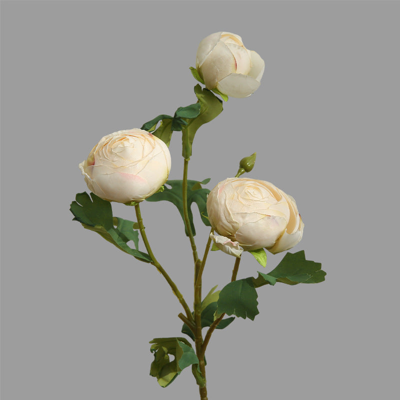 Artificial Tea Rose Bush with 3 Blooms, Silk-Like Fabric, Modern Home Decor, Indoor Use, 20" Height