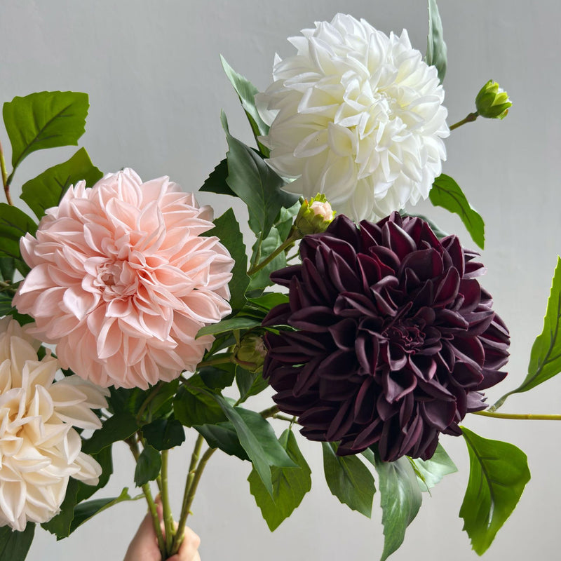 Artificial Dahlia Bush with 2 Blooms, 26" Silk-Like Faux Flowers for Home Decor, Wedding Arrangements & Commercial Displays