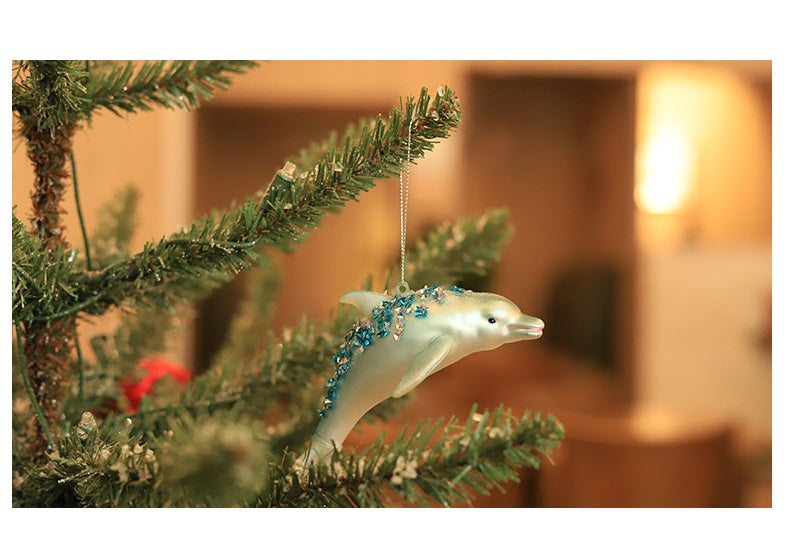 Bulk Artificial Glitter Dolphin Ornaments Christmas Hanging Ornaments Wholesale
