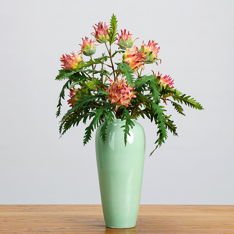 Artificial Thistle Single Stem, 14 Leaves & 3 Blooms, 39" Tall Faux Floral for Home Decor, Wedding Centerpieces, Commercial Display