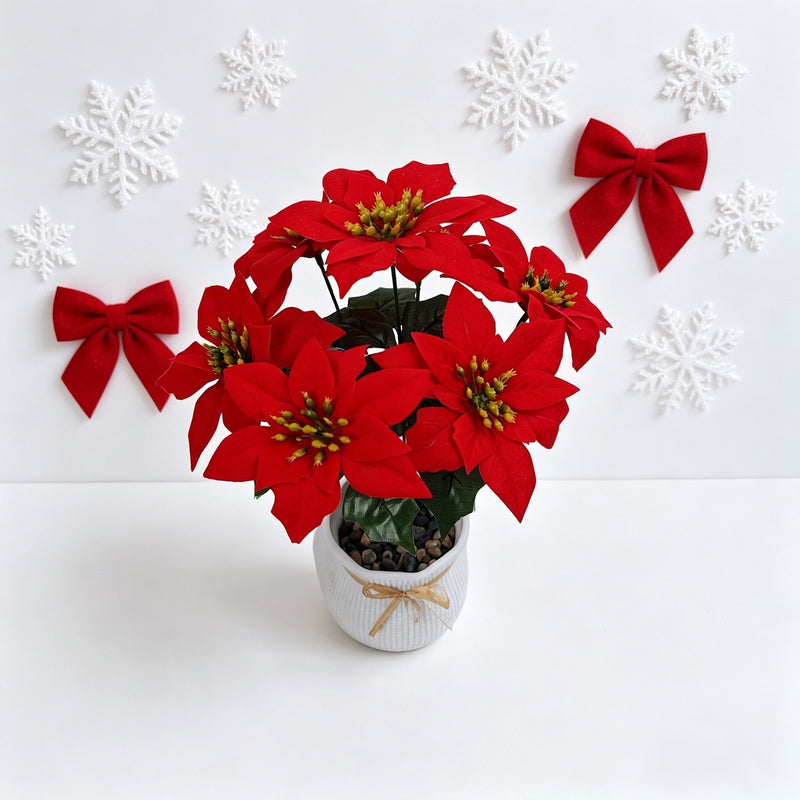 Artificial Poinsettia Bush with 5 Blooms, Weddings & Home