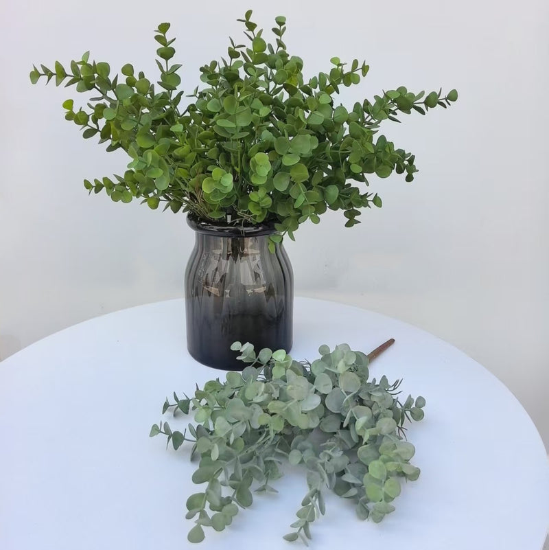 Artificial Eucalyptus Bush with 7 Branches, 15" Tall, Realistic Plastic Greenery for Home Decor, Weddings & Events