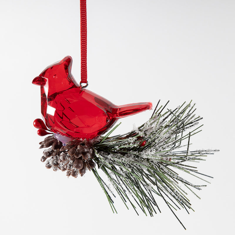 Bulk Christmas Ornaments Acrylic Transparent Bird Hanging Decoration with Pine Cones Pine Needles for Xmas Tree Decor Wholesale