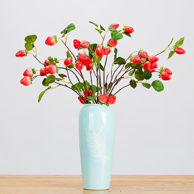 Artificial Strawberry Stem, Single Stem with 8 Berries, 28" Tall Foam Faux Fruit Branch for Home Decor & Floral Arrangements
