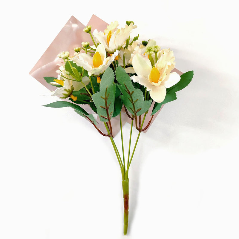 Artificial Cattleya Orchid Bush with 10 Blooms, 12" Silk-Like Floral Arrangement for Weddings, Home Decor, and Table Centerpieces
