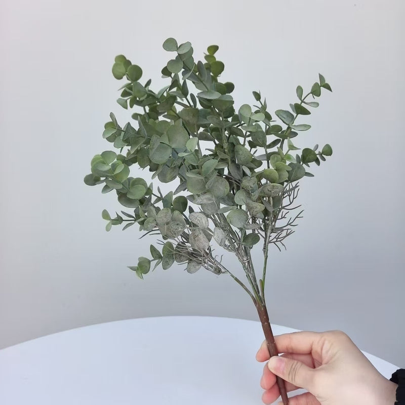 Artificial Eucalyptus Bush with 7 Branches, 15" Tall, Realistic Plastic Greenery for Home Decor, Weddings & Events