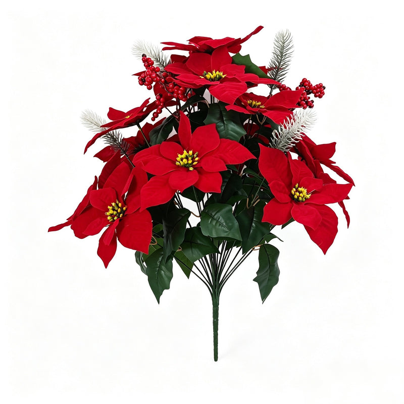 24-Bloom Artificial Poinsettia Bush, 23" Silk-like Floral Arrangement for Christmas, Weddings, Home & Office Decor