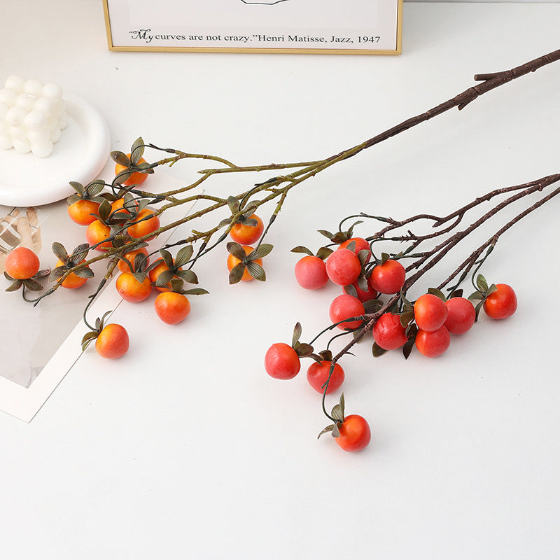 Artificial Mini Persimmon Bush with 14 Blooms, 28" Long Foam Fruit Stems for Home Decor, Weddings & Events