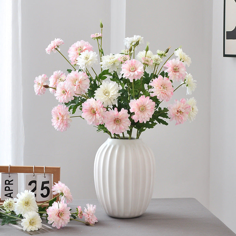 Artificial Zinnia Single Stem, 4 Blooms, 21" Tall, Silk-Like Fabric, for Wedding Centerpieces & Home Decor