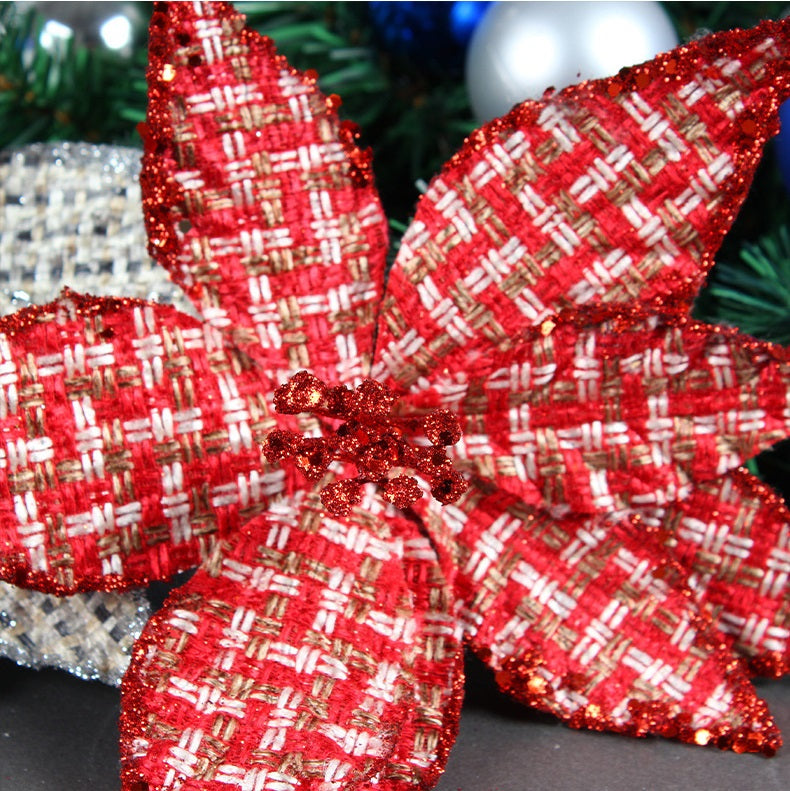 Bulk Glitter Poinsettias Artificial Christmas Flowers Arrangement Decorations for Xmas Tree Garland Rattan Accessories Wholesale